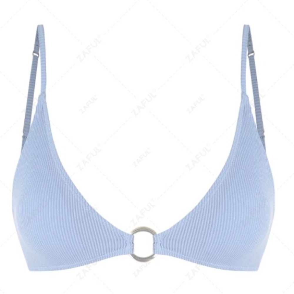 NWT ZAFUL Ribbed O-ring String Bikini Top Swimsuit Swim Baby Blue Shoulder Strap